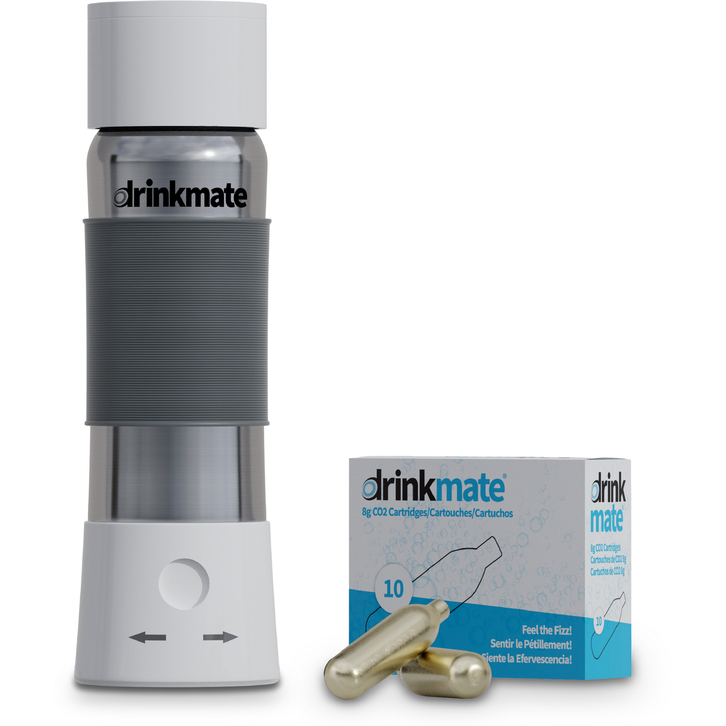 instaFizz Stainless Steel Carbonation Bottle Bundle with 10x 8g CO2 Cartridges and Silicone Sleeve