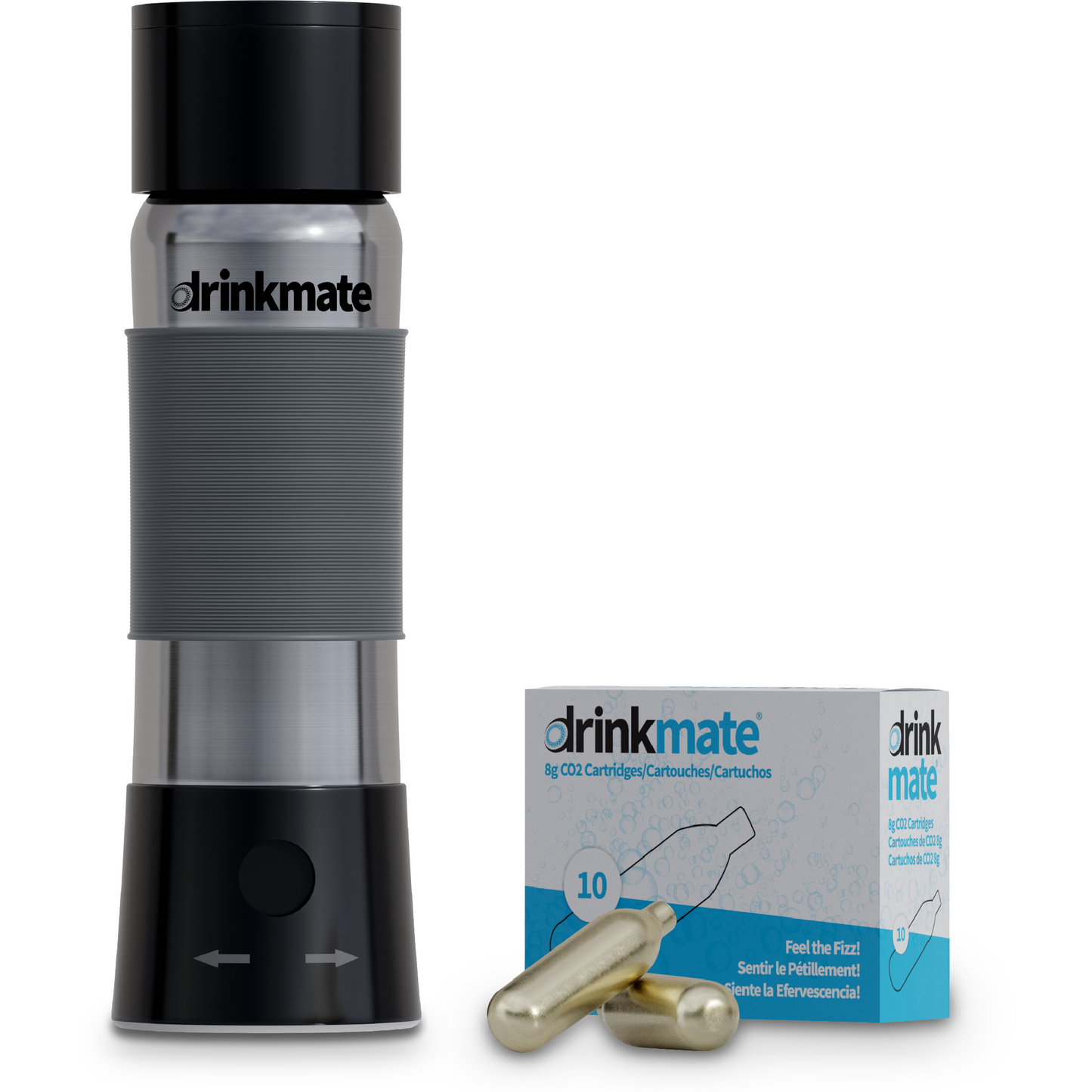 instaFizz Stainless Steel Carbonation Bottle Bundle with 10x 8g CO2 Cartridges and Silicone Sleeve