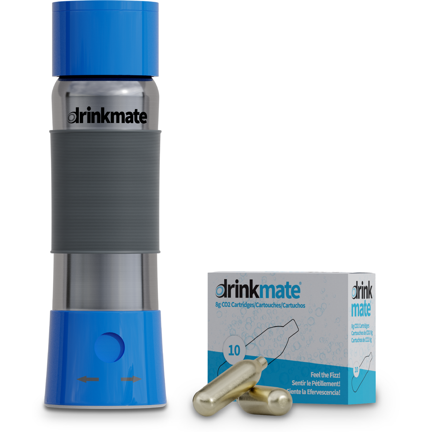 instaFizz Stainless Steel Carbonation Bottle Bundle with 10x 8g CO2 Cartridges and Silicone Sleeve