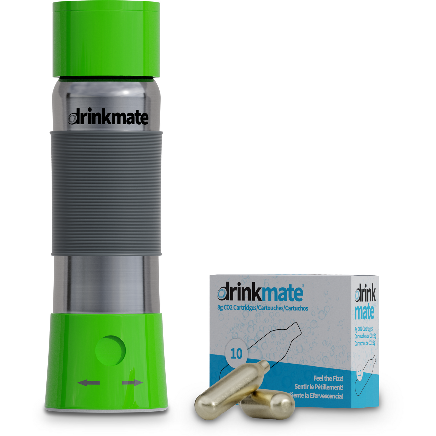 instaFizz Stainless Steel Carbonation Bottle Bundle with 10x 8g CO2 Cartridges and Silicone Sleeve