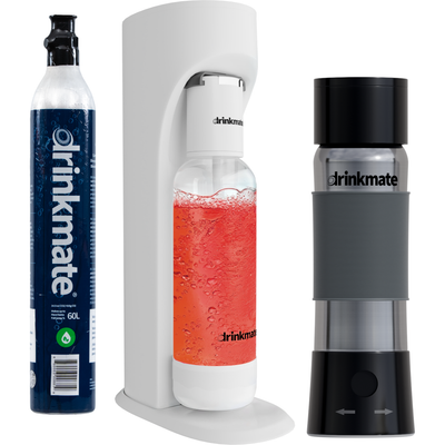 Drinkmate OmniFizz & InstaFizz Combo Pack, Sparkling Water and Soda Maker, Carbonates Any Beverage, with 60L CO2 Cylinder and 10x 8g CO2 Chargers