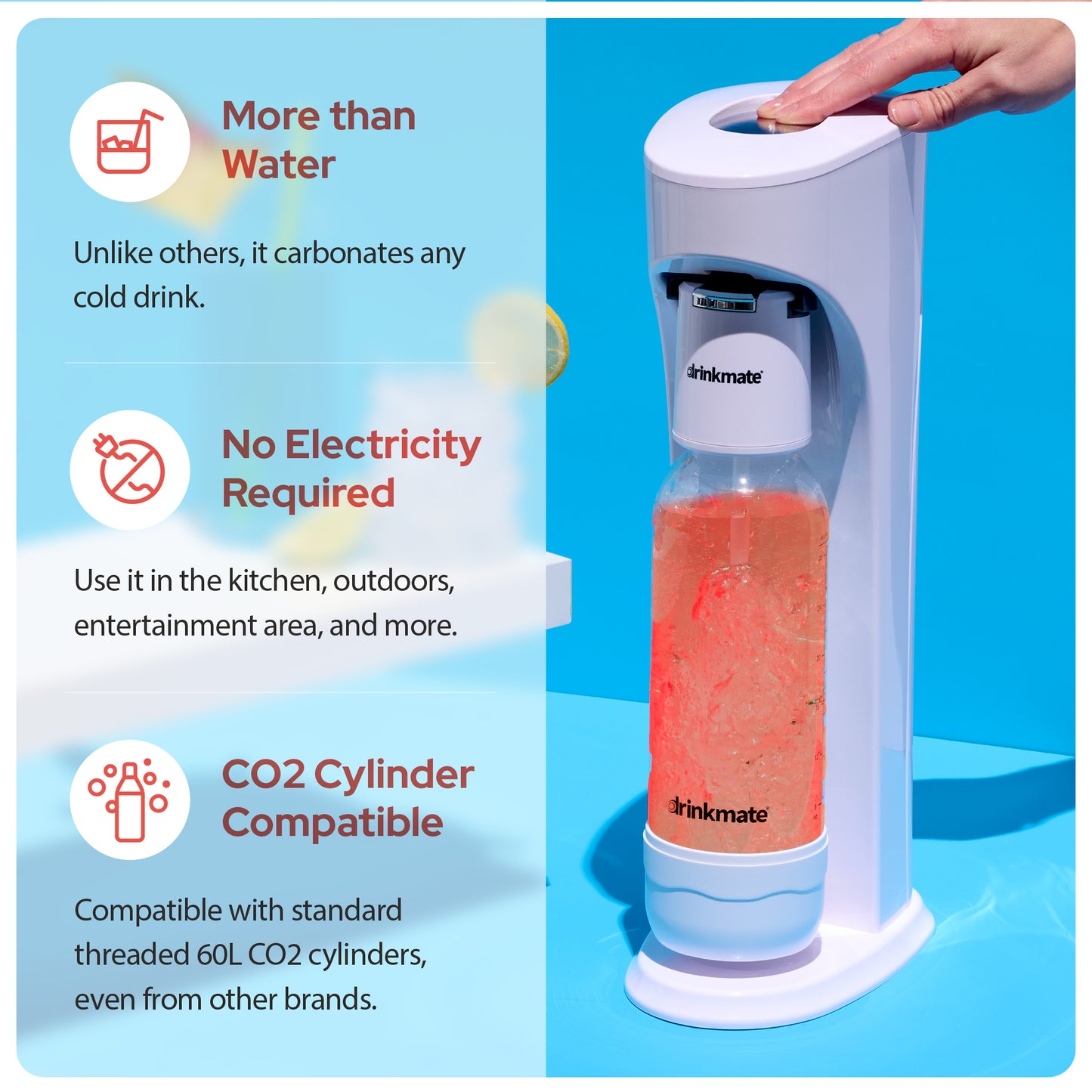 OmniFizz Without CO2, Sparkling Water and Soda Maker, Carbonates ANY Drink