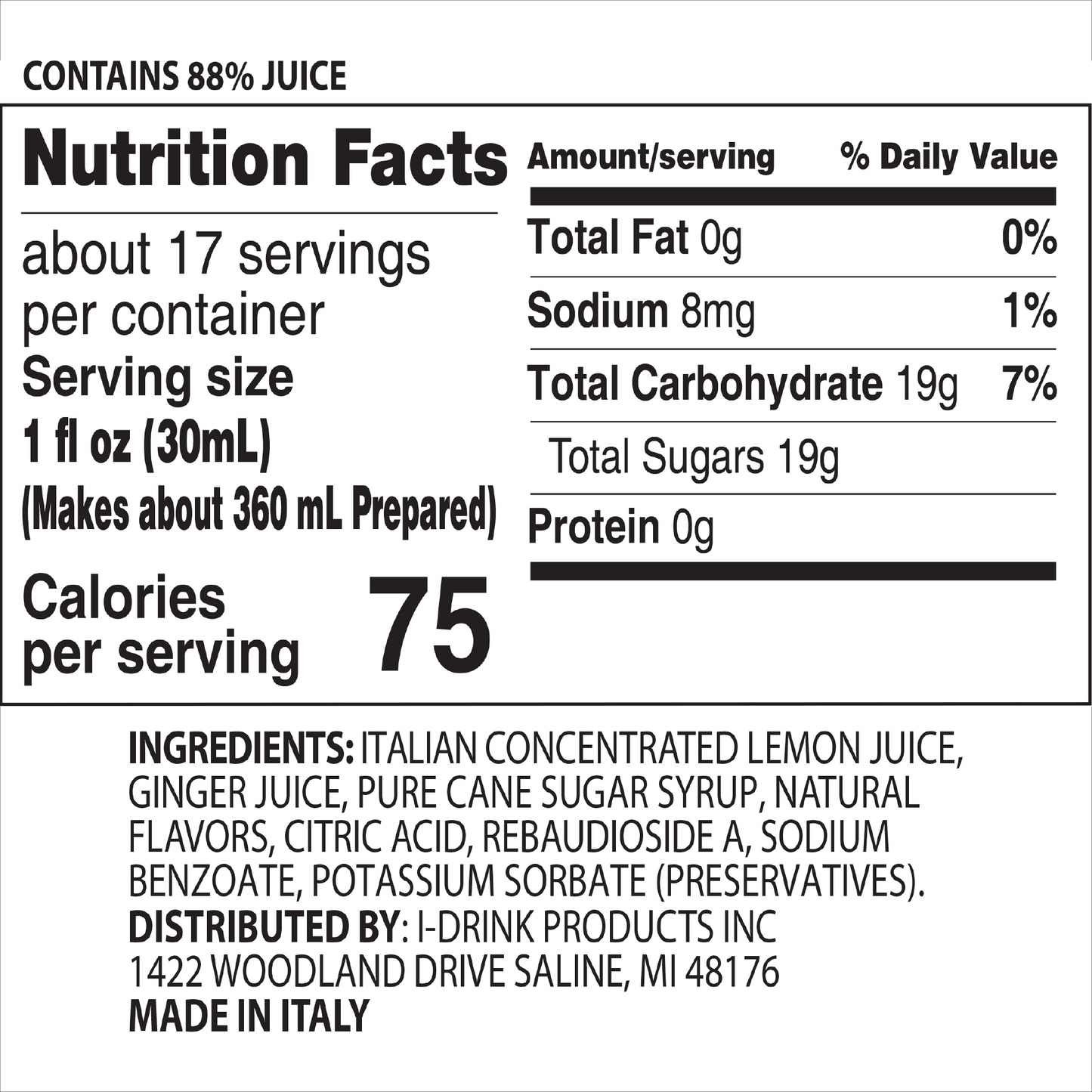 Ginger & Lemon Premium Italian Syrup