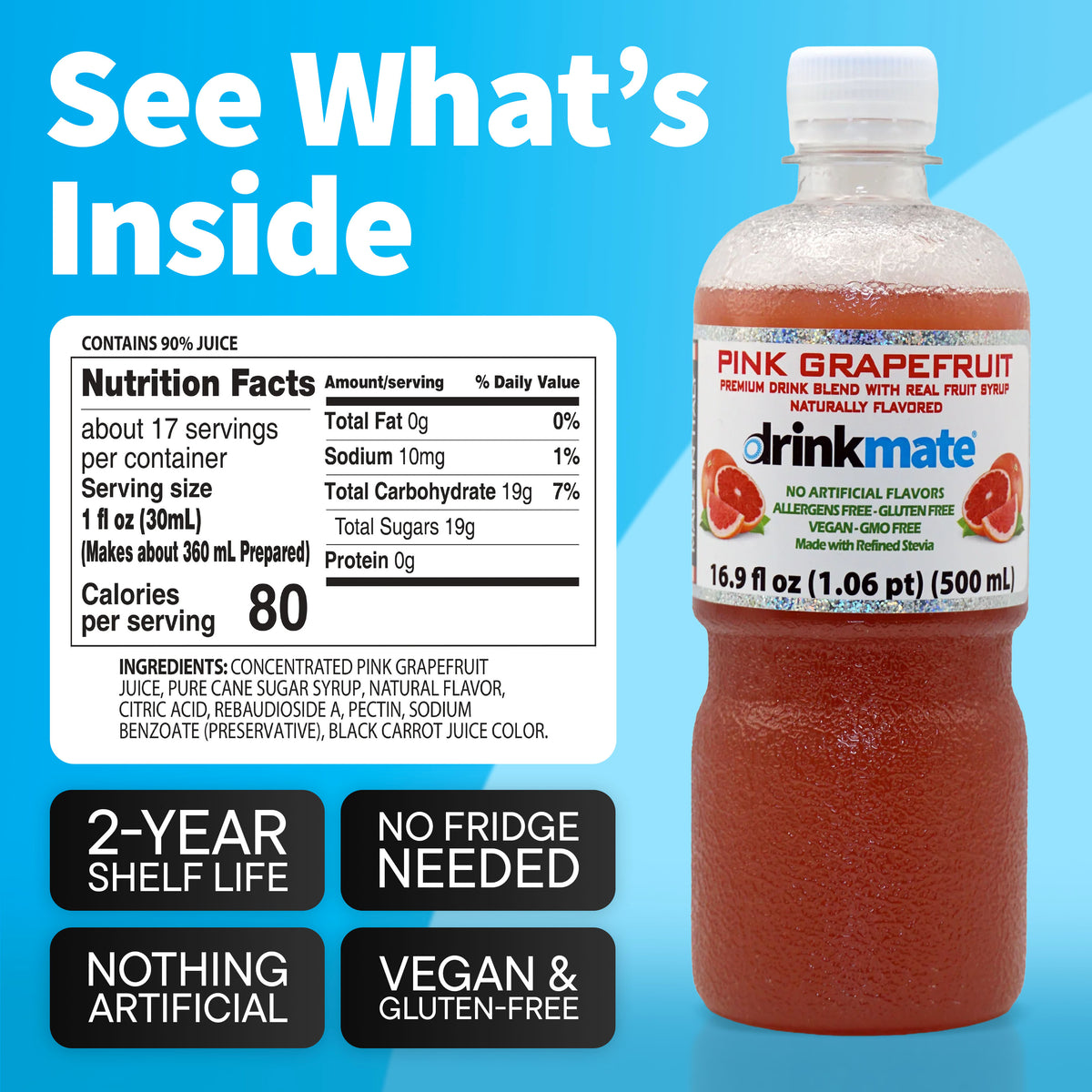 Drinkmate Premium Beverage Flavor Syrup Variety Pack, (Blood Orange, Lemon & Lime, Pink Grapefruit, and Sorrento Lemonade)