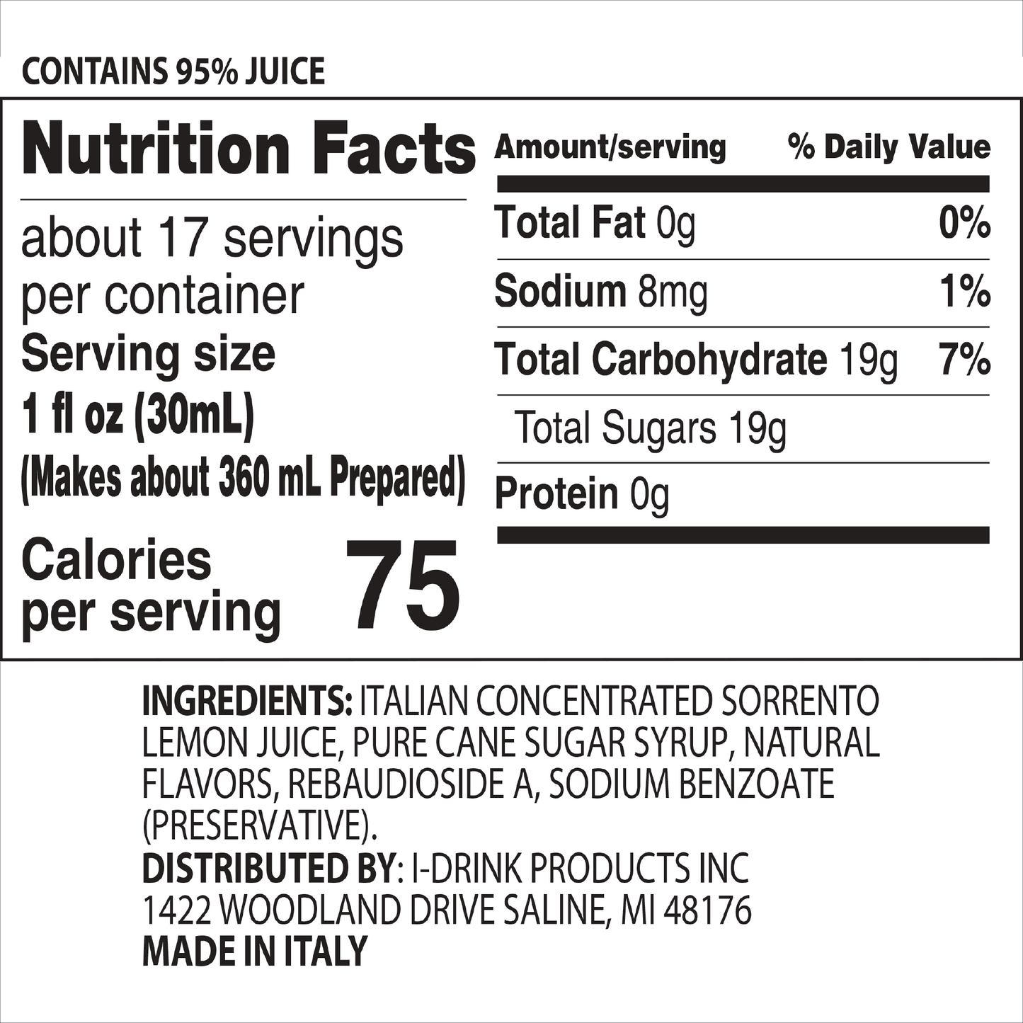 Sorrento Lemonade Premium Italian Syrup