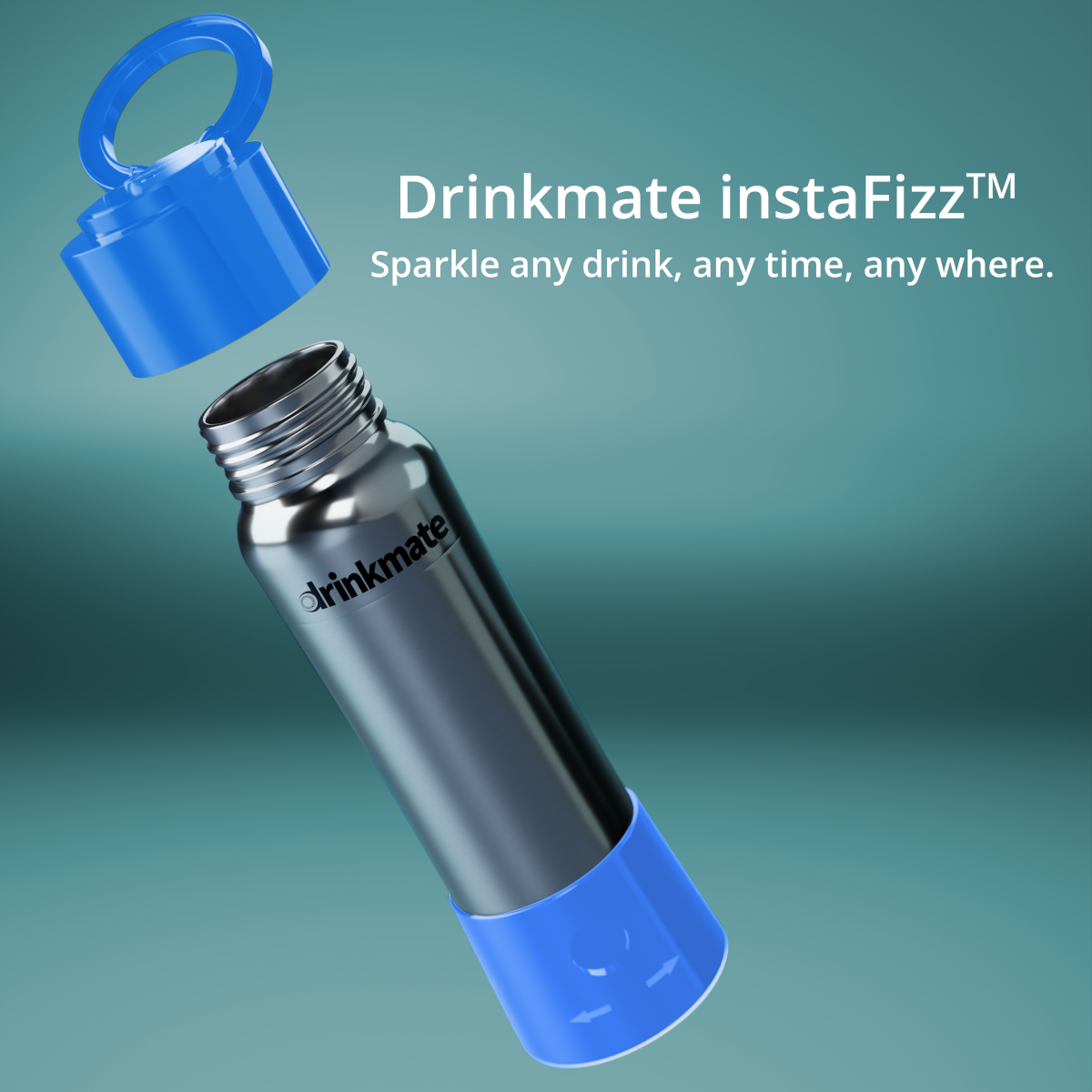 instaFizz Stainless Steel Water Bottle Bundle with 10 CO2 Cartridges (Plus Silicone Sleeve)