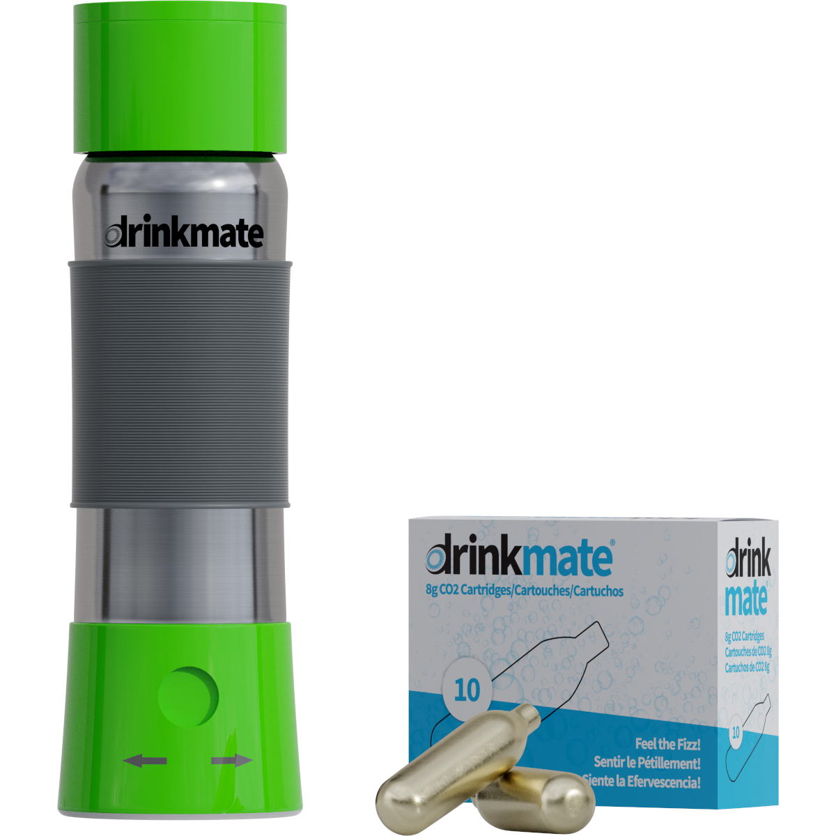 instaFizz Stainless Steel Water Bottle Bundle with 10 CO2 Cartridges (Plus Silicone Sleeve)