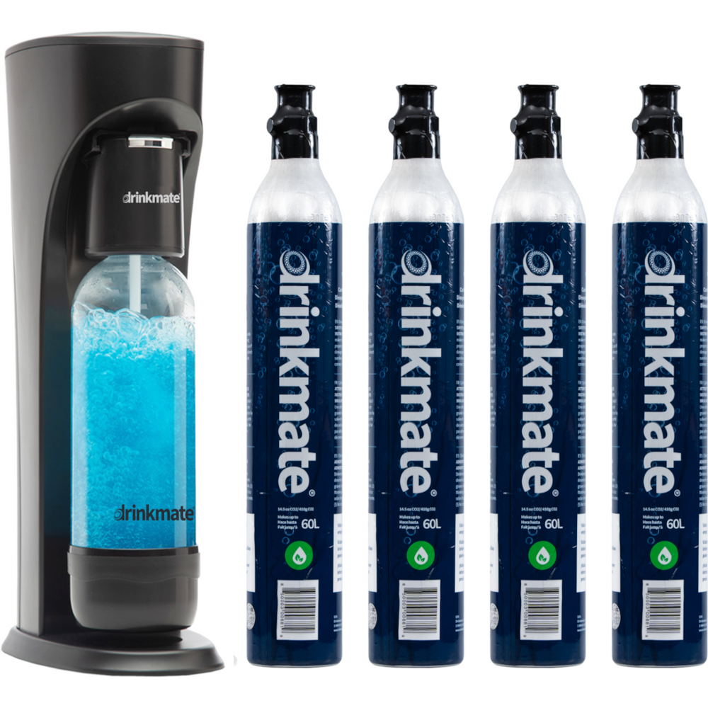 OmniFizz Sparkling Water and Soda Maker, Carbonates ANY Drink, Four Cylinder Bundle