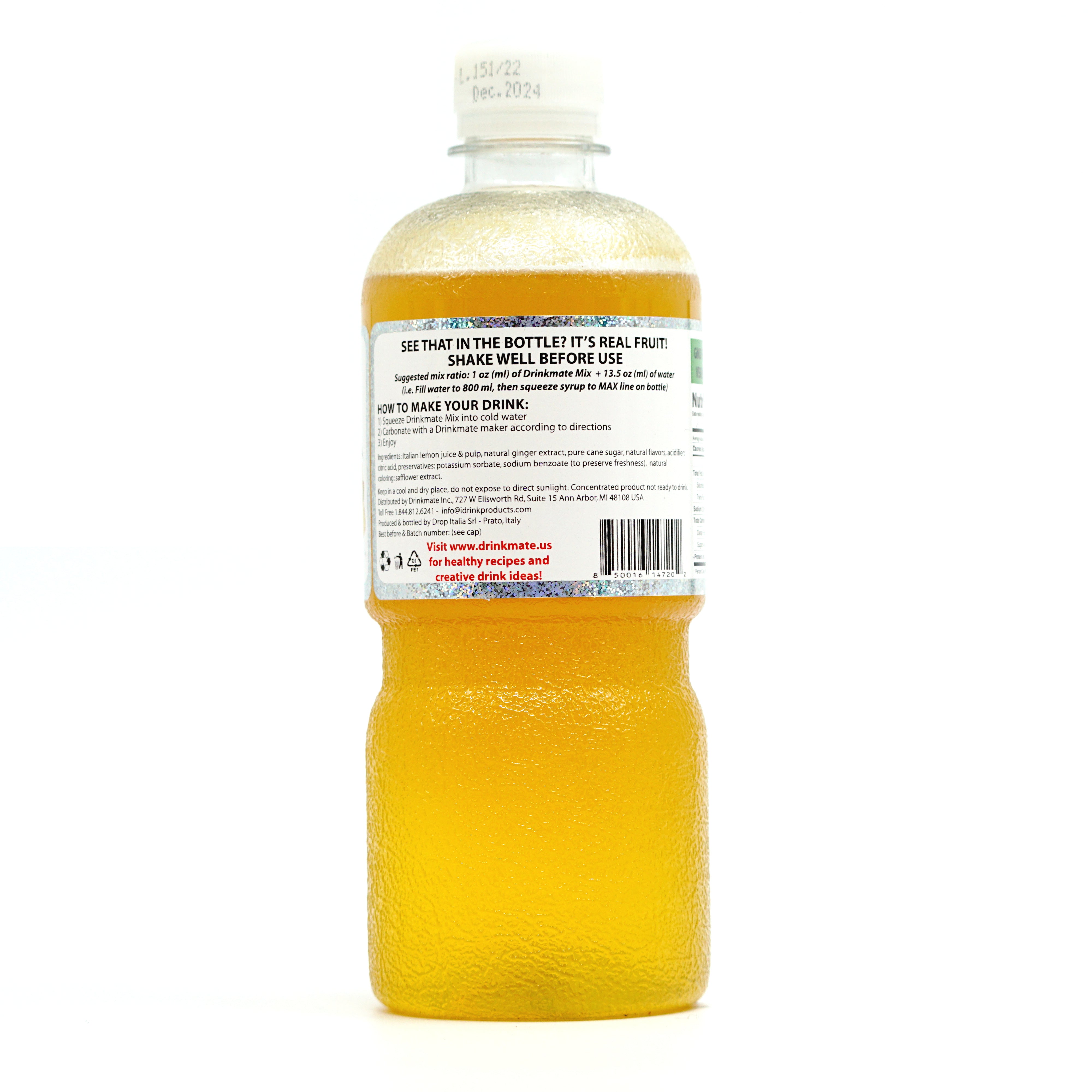Ginger & Lemon Premium Italian Syrup Drinkmate USA